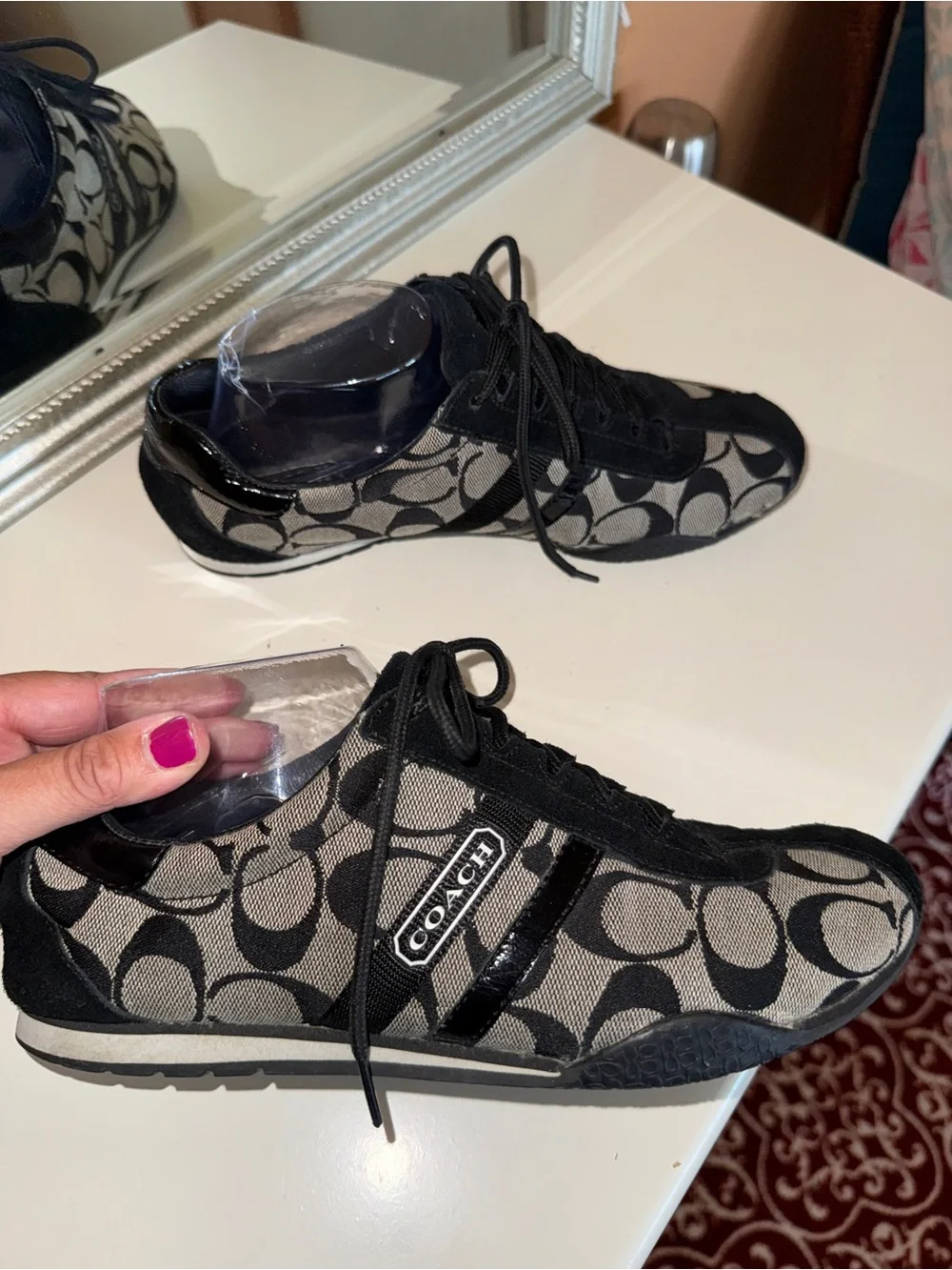 Coach Black and Beige Signature Logo Lace-Up Sneakers - Picture 2 of 6